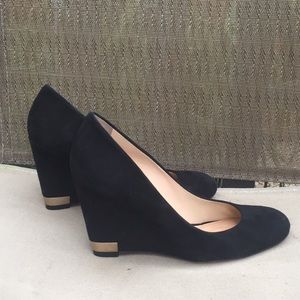 Tory Burch black suede Astoria wedges